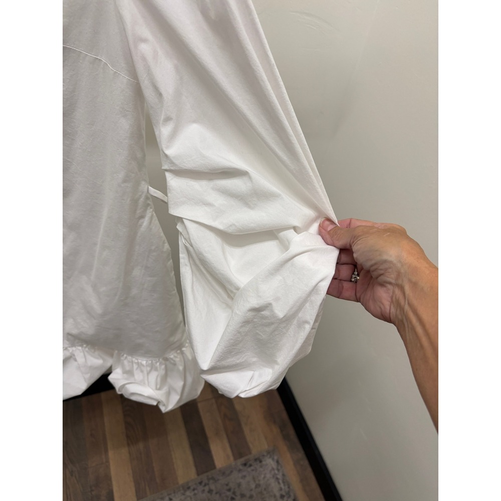 STAUD White Ruffle Neck Puff Sleeve Mini Dress with Pockets Size 2 Cottagecore - Picture 3 of 7